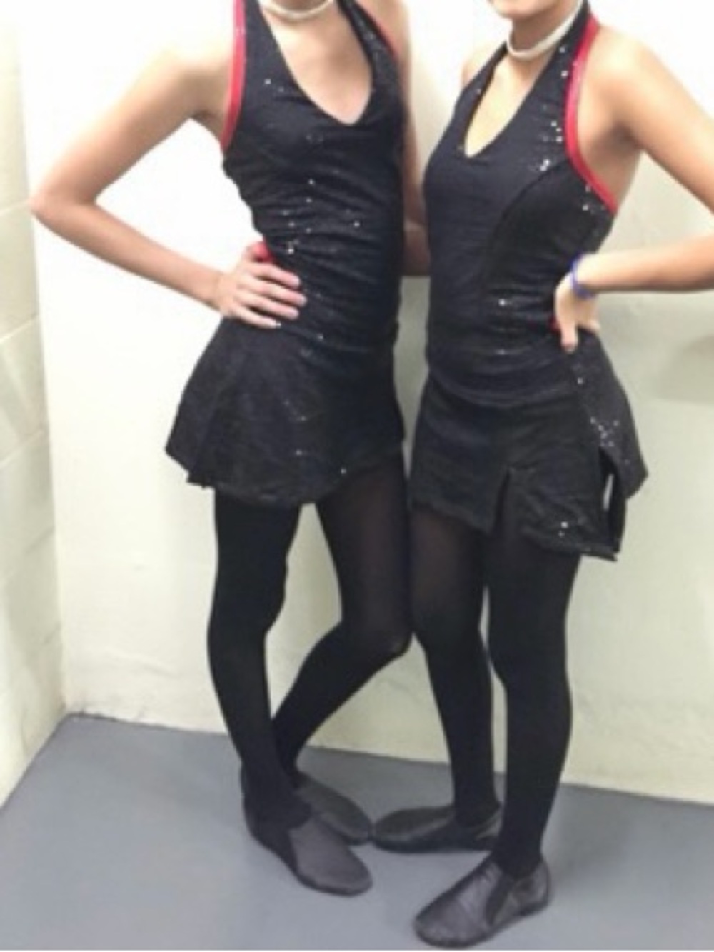 Competitive dance-Black Sequin Halter Dress with Red Trim
